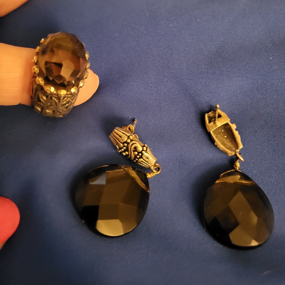 Elegant Brown and Gold 14k Rim And Silver 925 * Jewelry Set